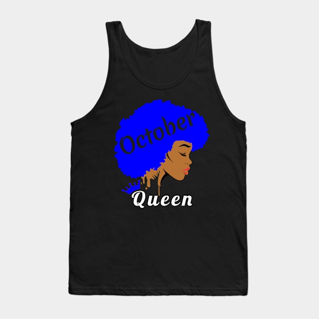 Womens October Birthday Black Gift Print Girls African Queen Tank Top by Linco